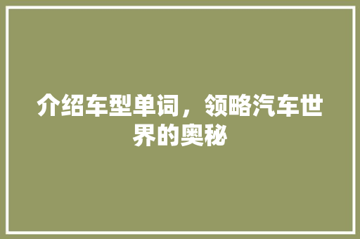 介绍车型单词，领略汽车世界的奥秘
