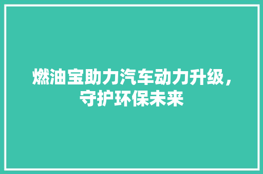 燃油宝助力汽车动力升级，守护环保未来