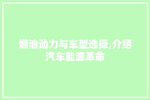 燃油动力与车型选择,介绍汽车能源革命