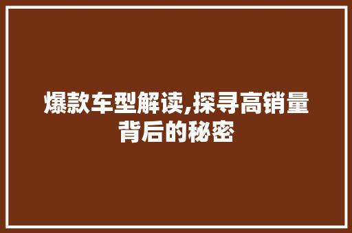 爆款车型解读,探寻高销量背后的秘密