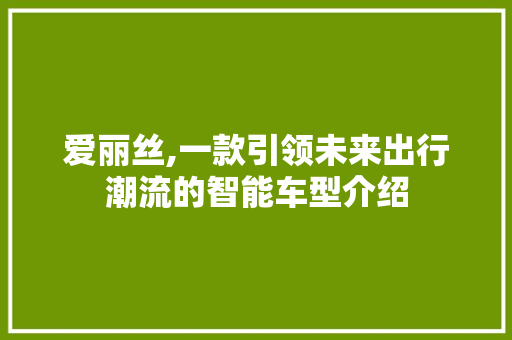 爱丽丝,一款引领未来出行潮流的智能车型介绍