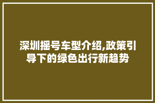 深圳摇号车型介绍,政策引导下的绿色出行新趋势 汽车配件