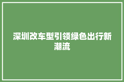 深圳改车型引领绿色出行新潮流