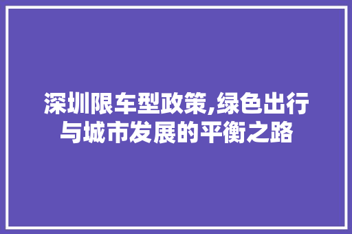 深圳限车型政策,绿色出行与城市发展的平衡之路 新能源汽车