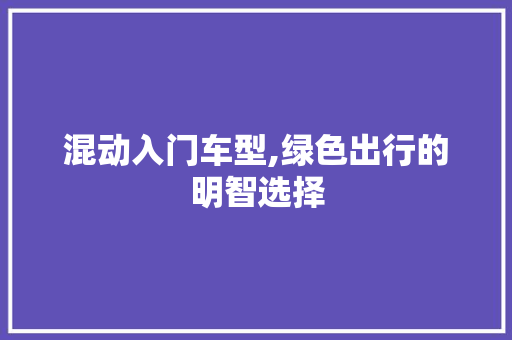 混动入门车型,绿色出行的明智选择