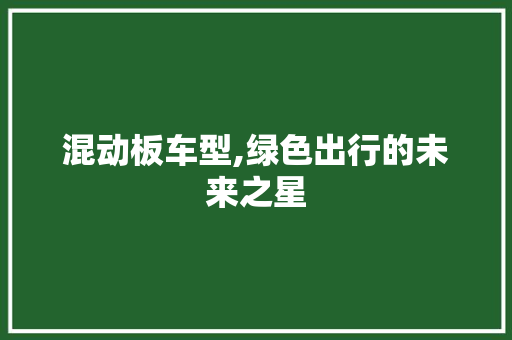 混动板车型,绿色出行的未来之星