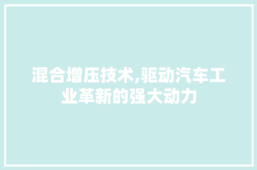 混合增压技术,驱动汽车工业革新的强大动力