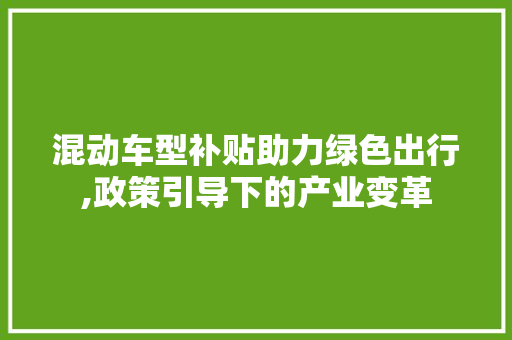 混动车型补贴助力绿色出行,政策引导下的产业变革