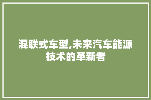 混联式车型,未来汽车能源技术的革新者
