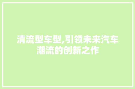 清流型车型,引领未来汽车潮流的创新之作