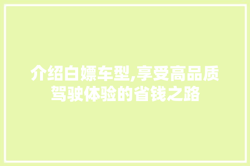 介绍白嫖车型,享受高品质驾驶体验的省钱之路