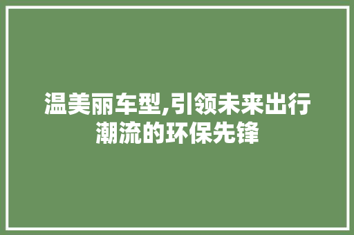 温美丽车型,引领未来出行潮流的环保先锋
