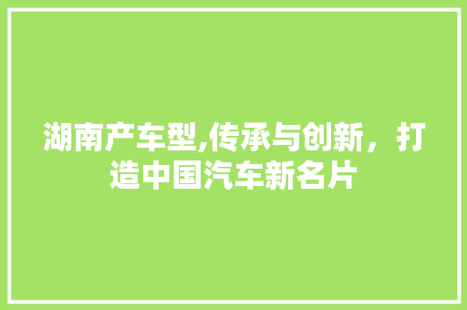 湖南产车型,传承与创新，打造中国汽车新名片