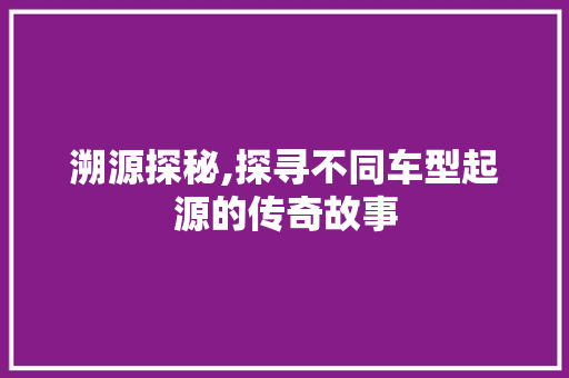 溯源探秘,探寻不同车型起源的传奇故事