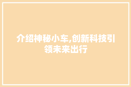 介绍神秘小车,创新科技引领未来出行