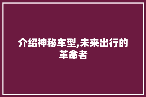 介绍神秘车型,未来出行的革命者