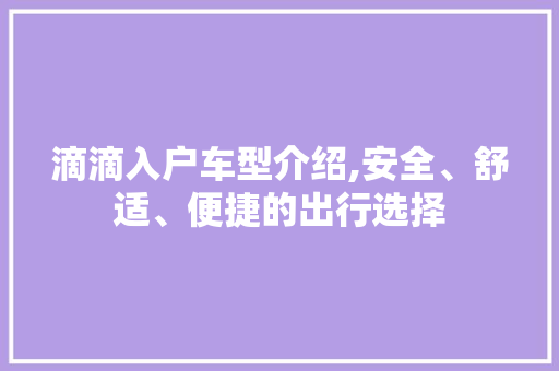滴滴入户车型介绍,安全、舒适、便捷的出行选择