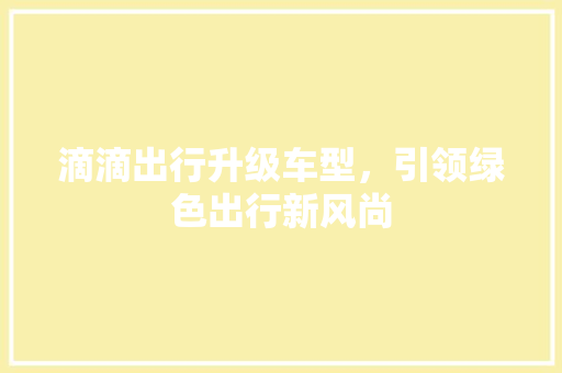 滴滴出行升级车型，引领绿色出行新风尚