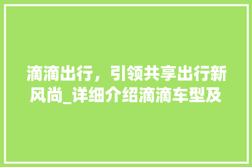 滴滴出行，引领共享出行新风尚_详细介绍滴滴车型及服务特色