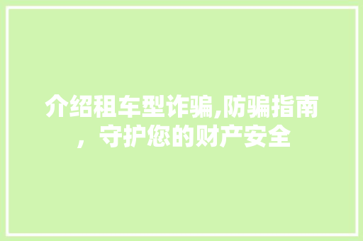 介绍租车型诈骗,防骗指南，守护您的财产安全 新能源汽车