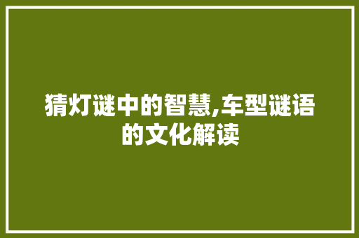 猜灯谜中的智慧,车型谜语的文化解读