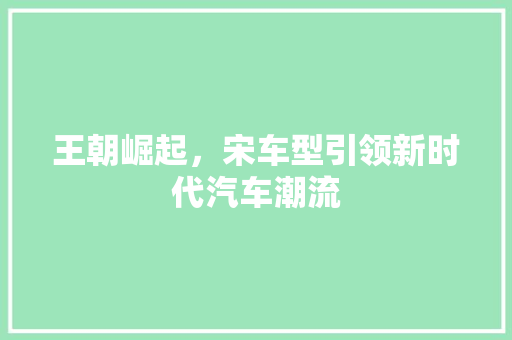 王朝崛起，宋车型引领新时代汽车潮流