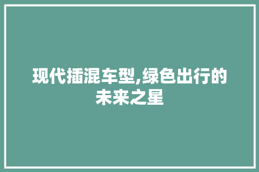 现代插混车型,绿色出行的未来之星