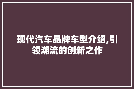 现代汽车品牌车型介绍,引领潮流的创新之作