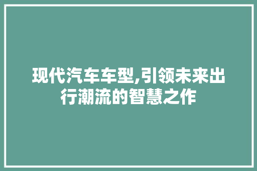 现代汽车车型,引领未来出行潮流的智慧之作