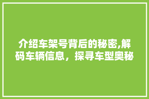 介绍车架号背后的秘密,解码车辆信息，探寻车型奥秘