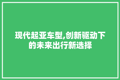 现代起亚车型,创新驱动下的未来出行新选择
