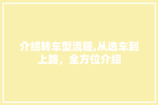 介绍转车型流程,从选车到上路，全方位介绍