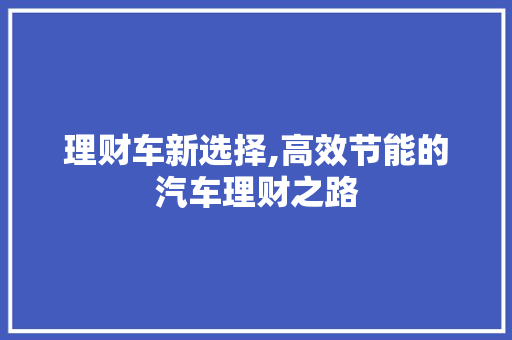 理财车新选择,高效节能的汽车理财之路