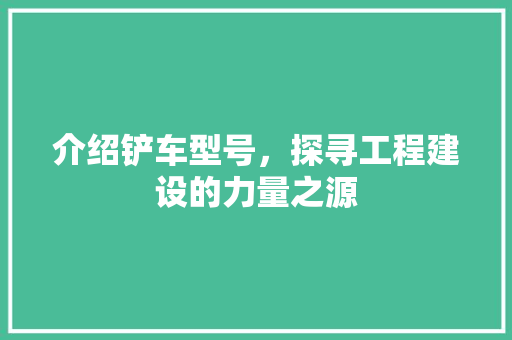 介绍铲车型号，探寻工程建设的力量之源