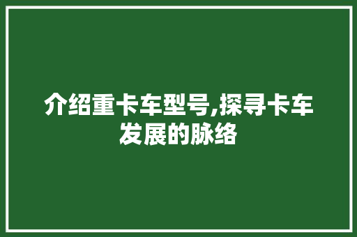 介绍重卡车型号,探寻卡车发展的脉络