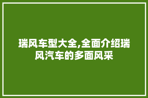 瑞风车型大全,全面介绍瑞风汽车的多面风采