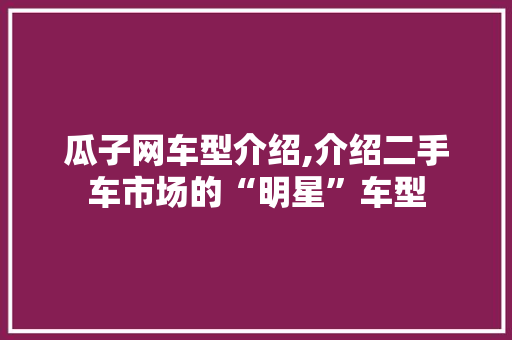 瓜子网车型介绍,介绍二手车市场的“明星”车型