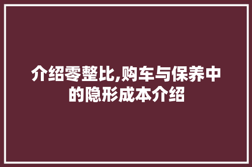 介绍零整比,购车与保养中的隐形成本介绍