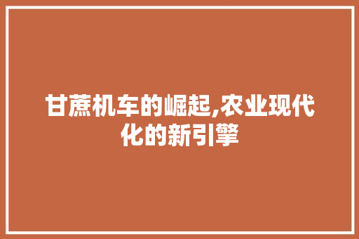 甘蔗机车的崛起,农业现代化的新引擎