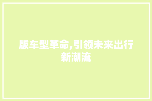 版车型革命,引领未来出行新潮流