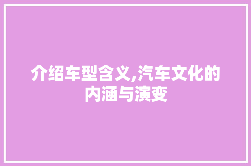 介绍车型含义,汽车文化的内涵与演变