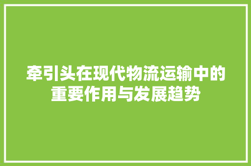 牵引头在现代物流运输中的重要作用与发展趋势