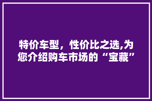 特价车型，性价比之选,为您介绍购车市场的“宝藏”