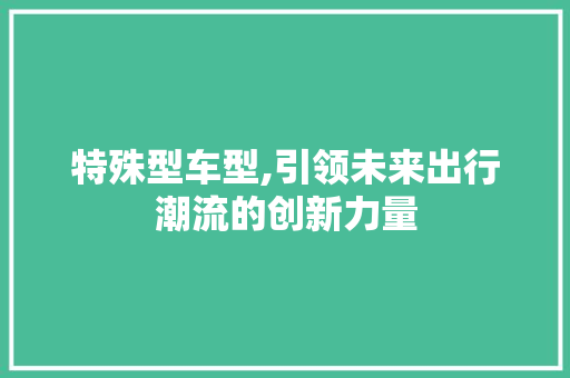 特殊型车型,引领未来出行潮流的创新力量
