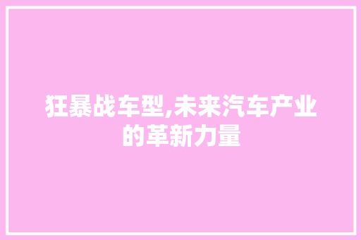 狂暴战车型,未来汽车产业的革新力量