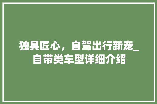 独具匠心，自驾出行新宠_自带类车型详细介绍