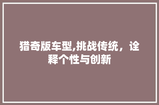 猎奇版车型,挑战传统，诠释个性与创新