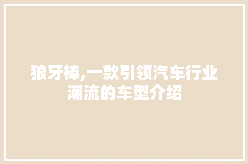 狼牙棒,一款引领汽车行业潮流的车型介绍