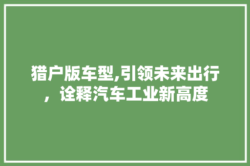 猎户版车型,引领未来出行，诠释汽车工业新高度