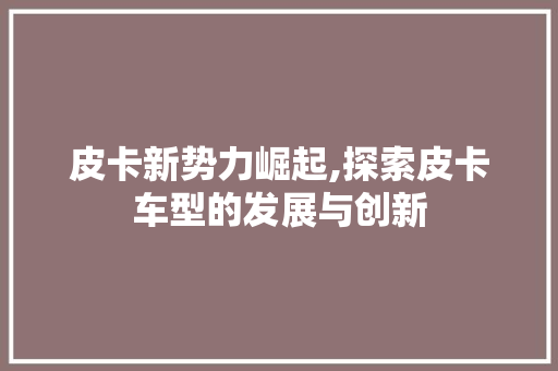 皮卡新势力崛起,探索皮卡车型的发展与创新